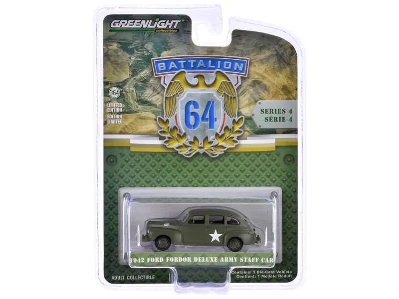 1:64 1942 Ford Fordor Deluxe "Army Staff Car" -- Matt Olive Green -- Greenlight 1