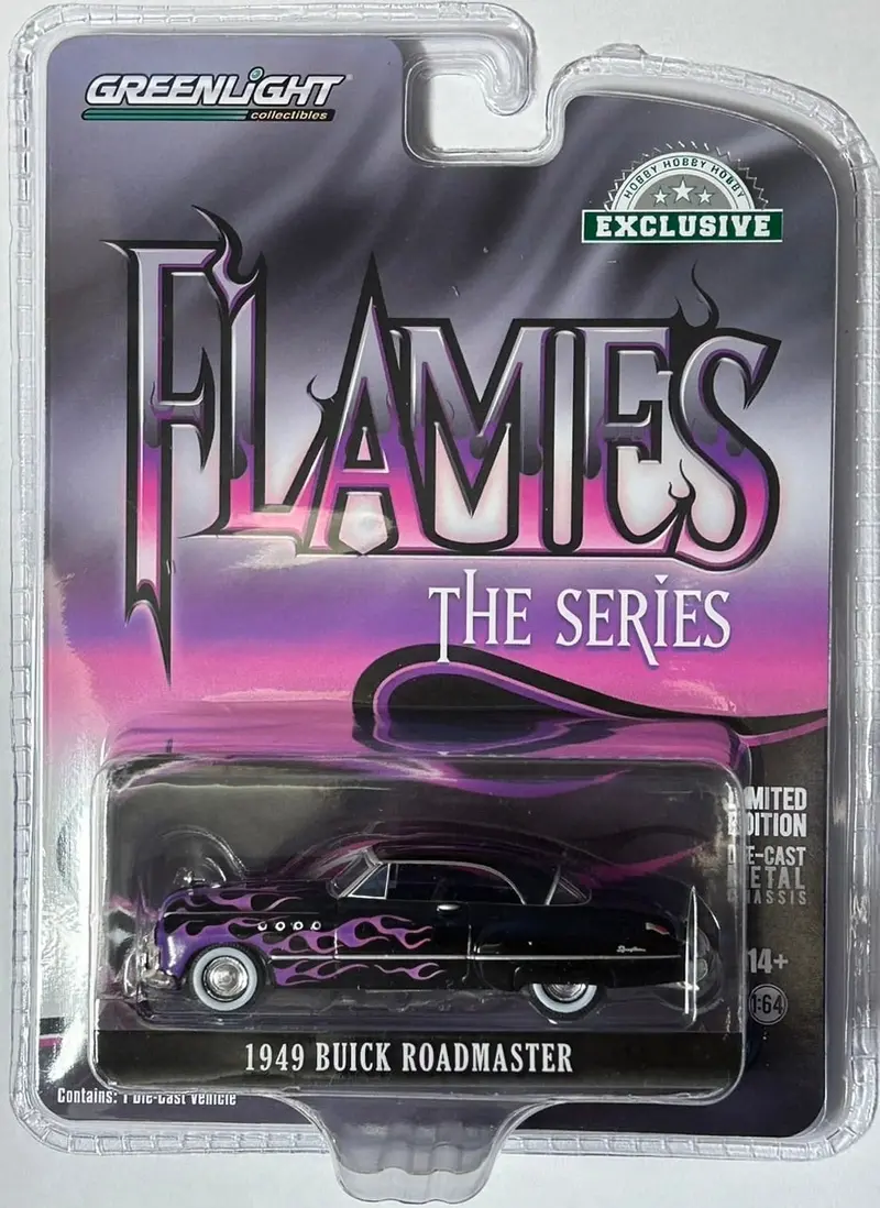 1:64 1949 Buick Roadmaster Hardtop -- Black W/ Purple Flames -- Greenlight 1