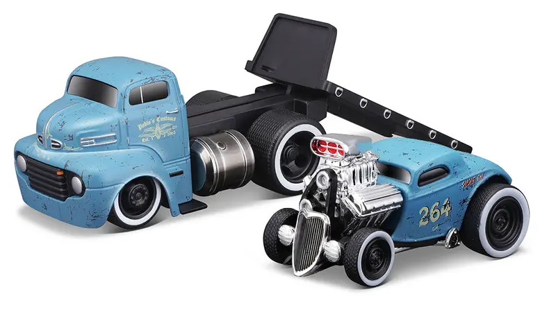 1:64 1950 Ford Coe Flatbed & 1933 Ford 3W Coupe -- Muscle Machines Transports 1