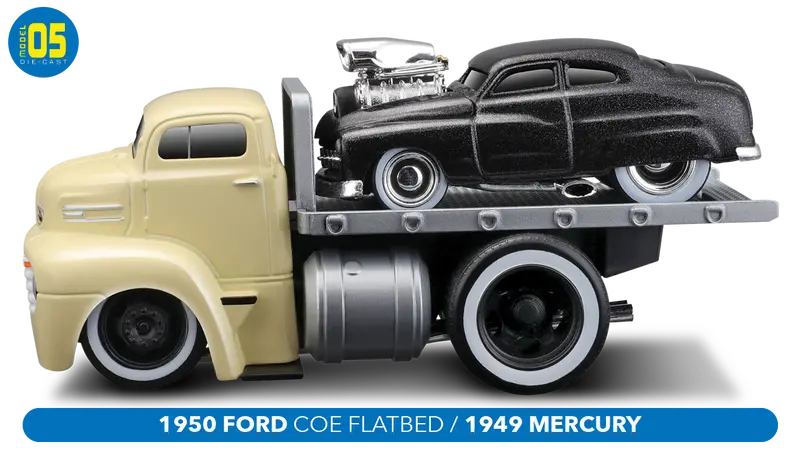 1:64 1950 Ford Coe Flatbed & 1949 Mercury -- Muscle Machines Transports 1