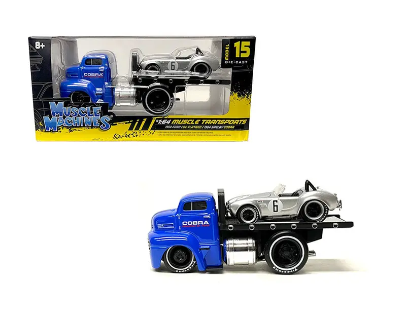1:64 1950 Ford Coe Flatbed & 1964 Shelby Cobra -- Muscle Machines Transports 1
