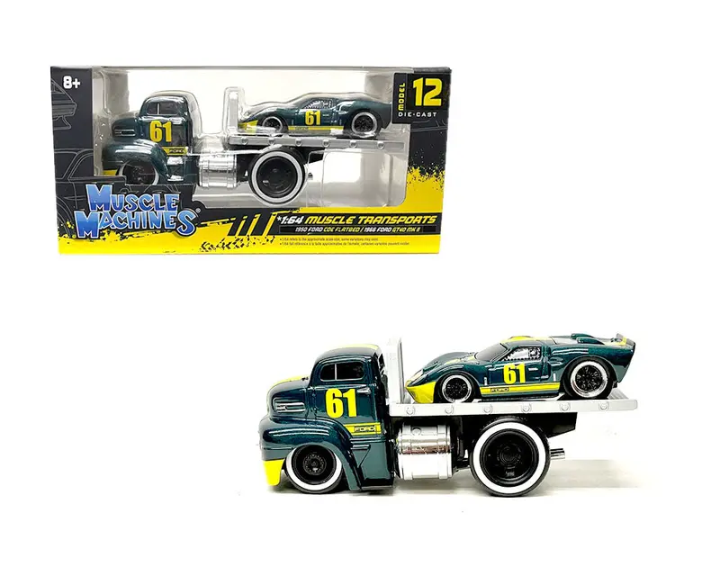 1:64 1950 Ford Coe Flatbed & 1966 Ford Gt-40 -- Muscle Machines Transports 1