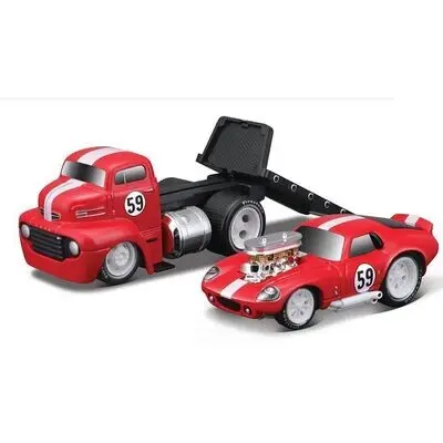 1:64 1950 Ford Coe Flatbed / Shelby Cobra Daytona -- Muscle Machines Transports 1