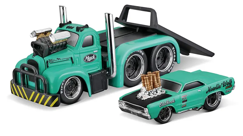 1:64 1953 Mack B-61 Flatbed & 1968 Dodge Dart -- Muscle Machines Transports 1