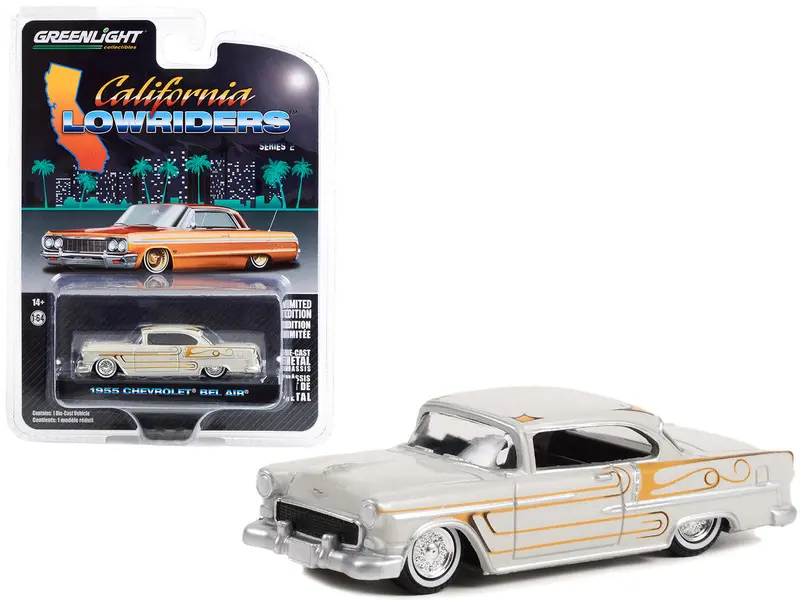 1:64 1955 Chevrolet Bel Air -- Light Gray Metallic/Gold -- California Lowriders 1