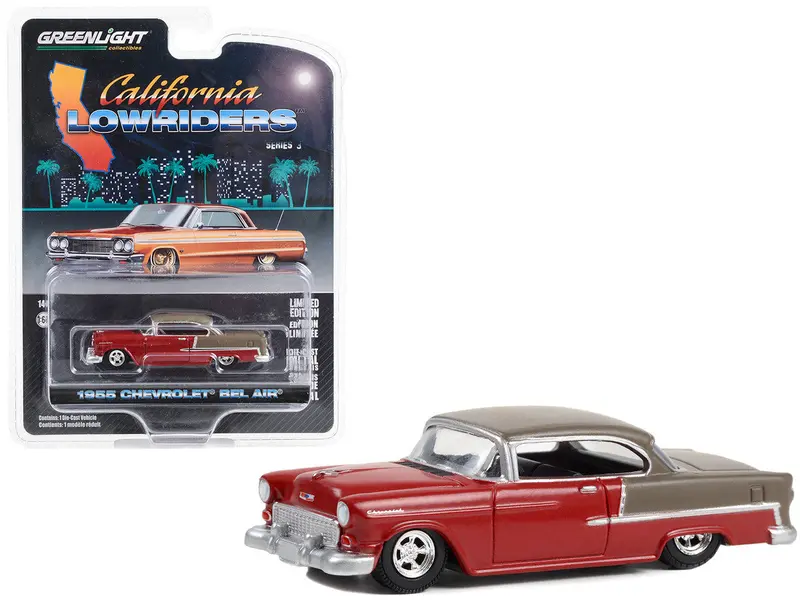 1:64 1955 Chevrolet Bel Air -- Ruby Red & Matt Bronze -- California Lowriders 1