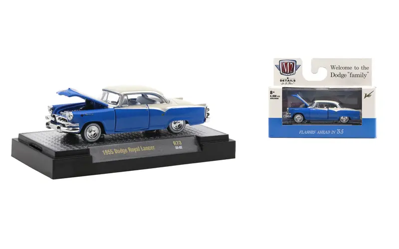 1:64 1955 Dodge Royal Lancer -- Blue/Cream -- M2 Machines 1