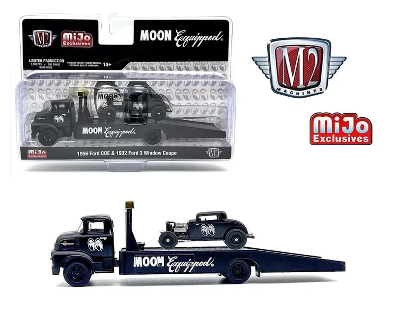 1:64 1956 Ford Coe & 1932 3 Window Coupe - Black Mooneyes -- M2 Machines: Hauler 1