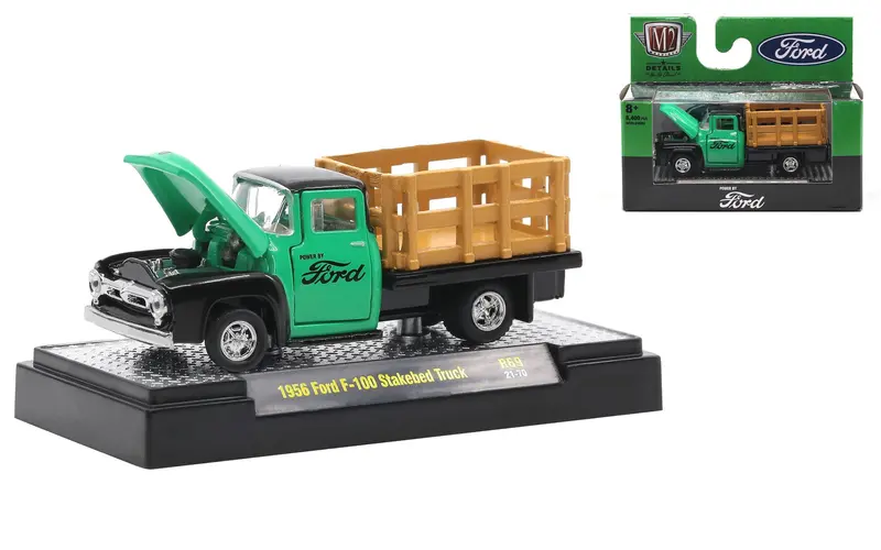 1:64 1956 Ford F-100 Stakebed Truck -- Green/Black -- M2 Machines Auto-Thentics 1
