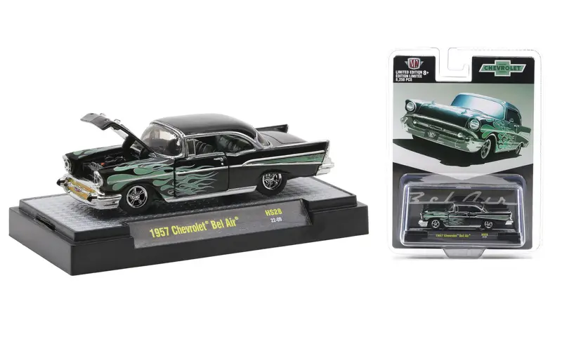 1:64 1957 Chevrolet Bel Air -- Black W/Green Flames -- M2 Machines 1