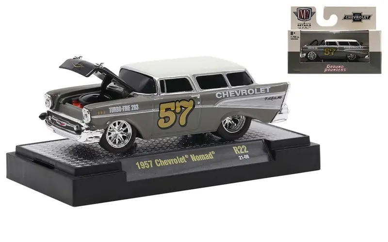 1:64 1957 Chevrolet Nomad -- Grey/White -- M2 Machines Ground-Pounders 1