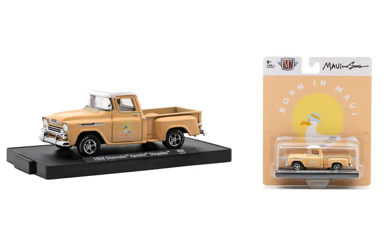 1:64 1958 Chevrolet Apache Stepside -- Maui & Sons Peach -- M2 Machines 1