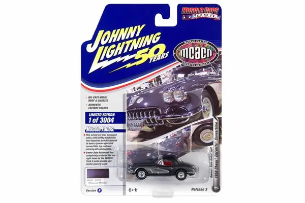 1:64 1958 Chevrolet Corvette Convertible -- Charcoal Metallic -- Johnny Lightnin 1