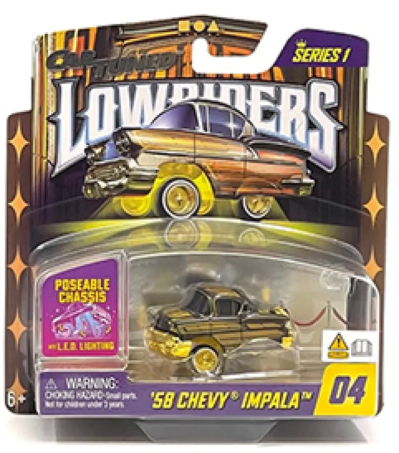 1:64 1958 Chevrolet Impala - Black/Gold - Cartuned: Lowriders Show Glow Series 1 1