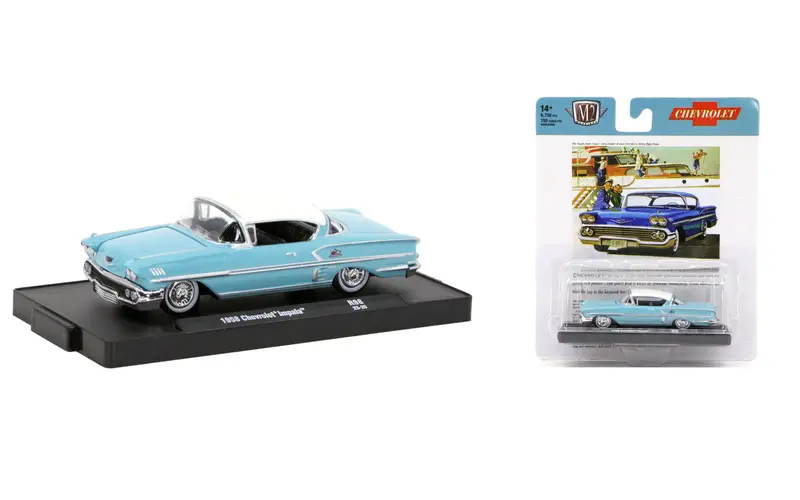 1:64 1958 Chevrolet Impala -- Light Blue/White -- M2 Machines 1