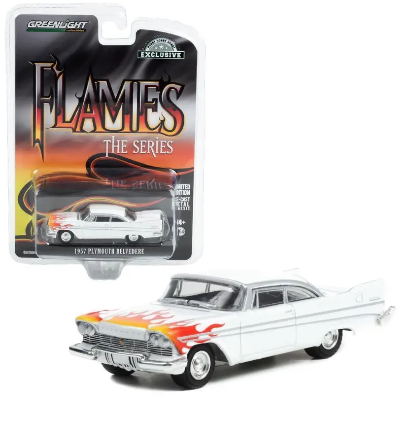 1:64 1958 Plymouth Belvedere -- White W/Flames -- Greenlight 1