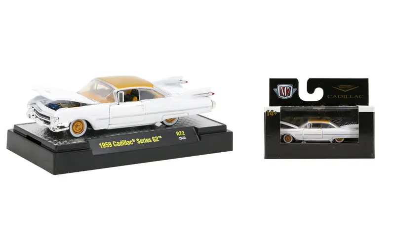 1:64 1959 Cadillac Series 62 -- White/Gold -- M2 Machines 1