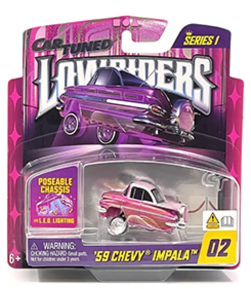 1:64 1959 Chevrolet Impala -- Pink -- Cartuned: Lowriders Show Glow Series 1 1