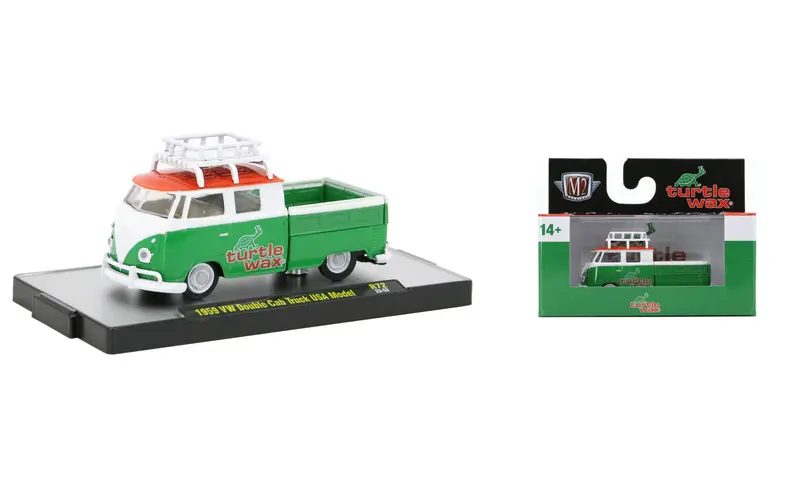 1:64 1959 Vw Kombi Double Cab Truck Usa Model -- Turtle Wax -- M2 Machines 1