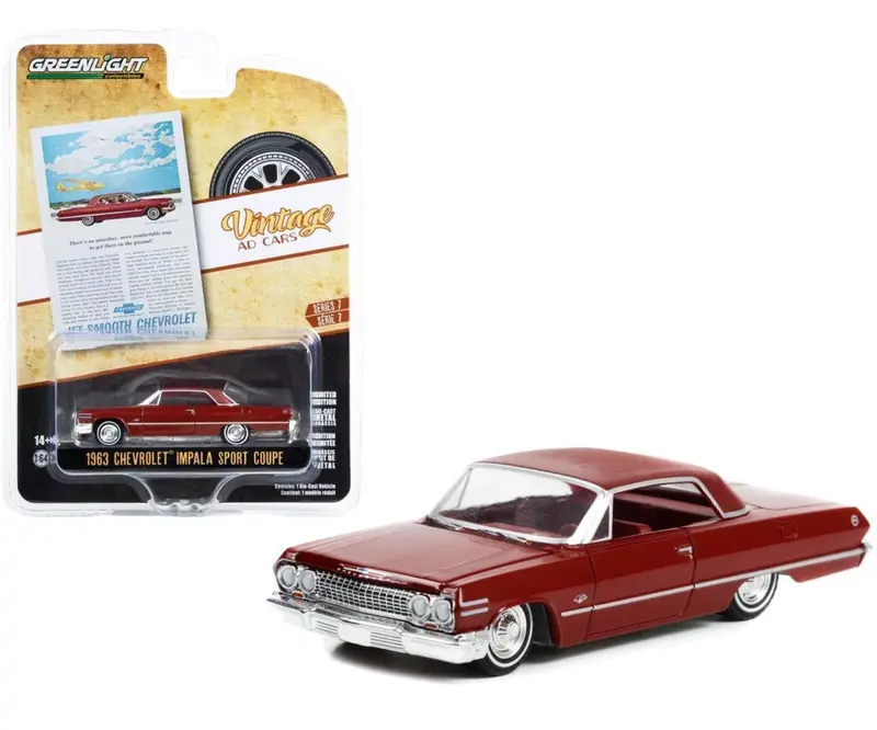 1:64 1963 Chevrolet Impala Sport Coupe -- Maroon --  Greenlight 1