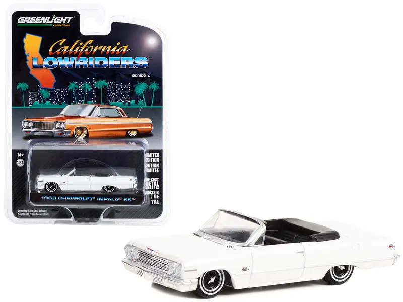 1:64 1963 Chevrolet Impala Ss Convertible -- White -- California Lowriders 1