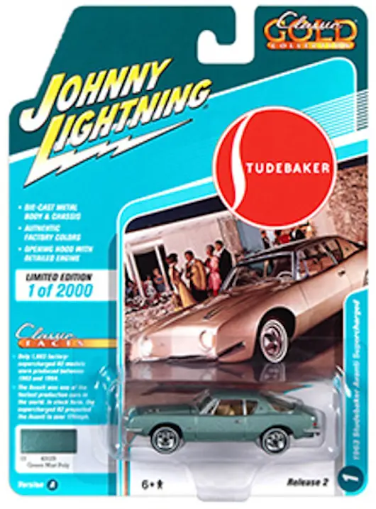 1:64 1963 Studebaker Avanti Supercharged -- Green Mist Poly -- Johnny Lightning 1