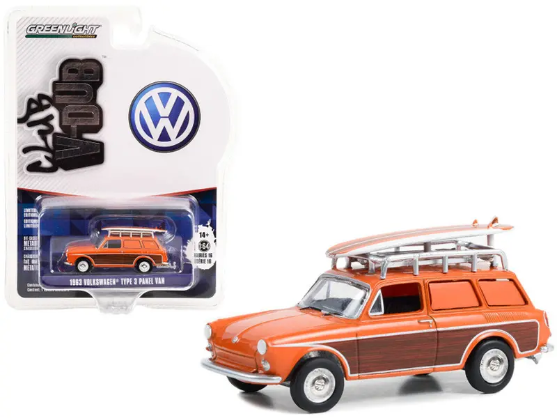 1:64 1963 Volkswagen Type 3 Panel Van -- Orange -- Greenlight 1
