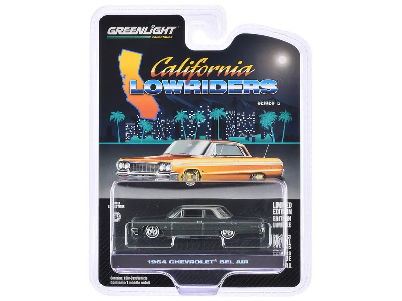 1:64 1964 Chevrolet Bel Air -- Dark Grey Metallic / Silver -- California Lowriders 1