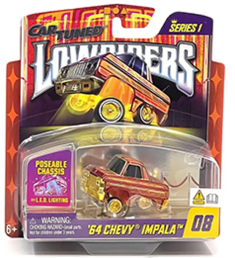 1:64 1964 Chevrolet Impala - Candy Red -- Cartuned: Lowriders Show Glow Series 1 1