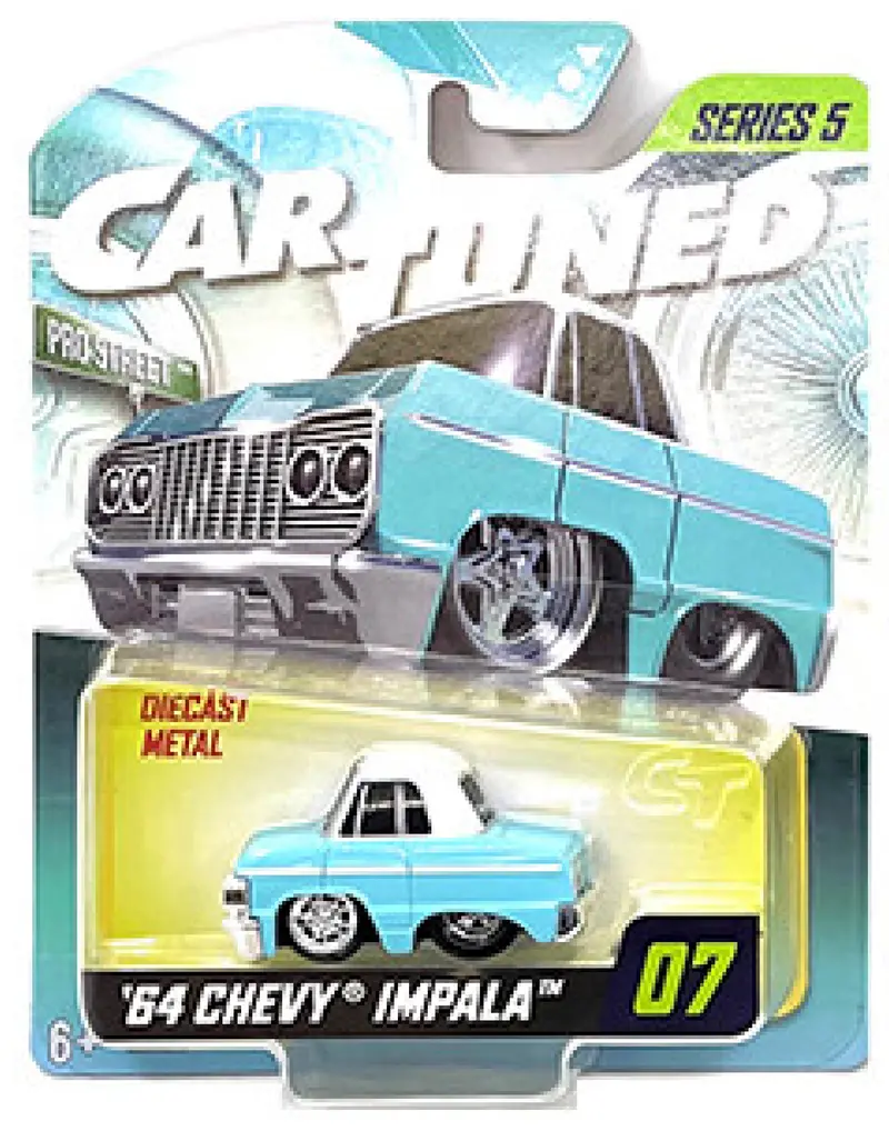 1:64 1964 Chevrolet Impala -- Light Blue / White -- Cartuned: Mainline Series 5 1