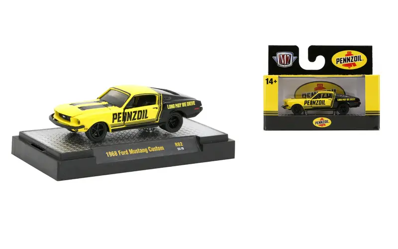 1:64 1968 Ford Mustang Custom -- Pennzoil Black/Yellow -- M2 Machines 1