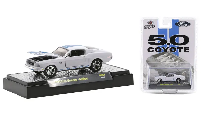 1:64 1968 Ford Mustang Custom -- White W/Blue Stripes -- M2 Machines 1