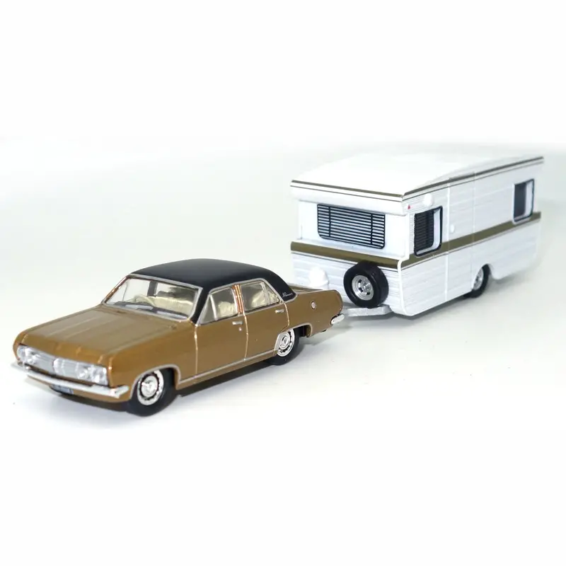 1:64 1968 Holden Hr Premier W/Alumvan Caravan -- Metallic Brown -- Cooee Classic 1