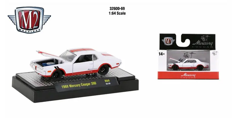 1:64 1968 Mercury Cougar 390 -- White/Red -- M2 Machines 1