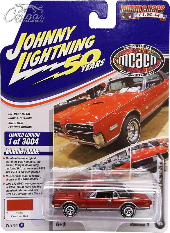 1:64 1968 Mercury Cougar Gt-E -- Cardinal Red -- Johnny Lightning 1