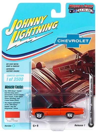 1:64 1969 Chevrolet Impala Ss Convertible -- Hugger Orange -- Johnny Lightning 1