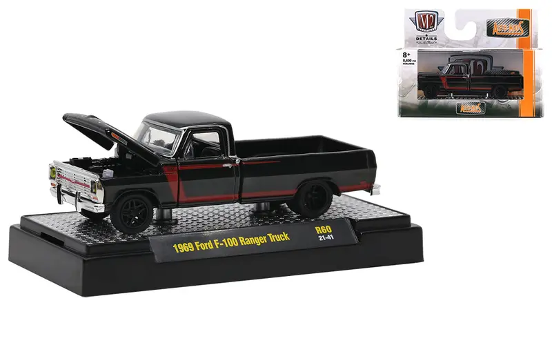 1:64 1969 Ford F-100 Ranger Truck -- Black -- M2 Machines 1