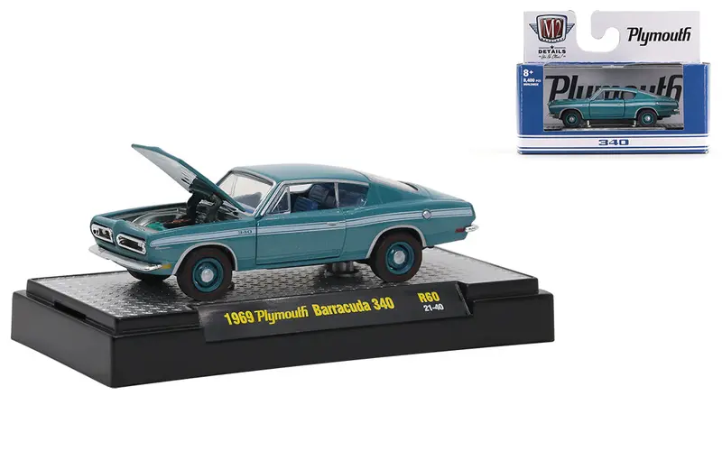 1:64 1969 Plymouth Barracuda 340 -- Teal -- M2 Machines 1