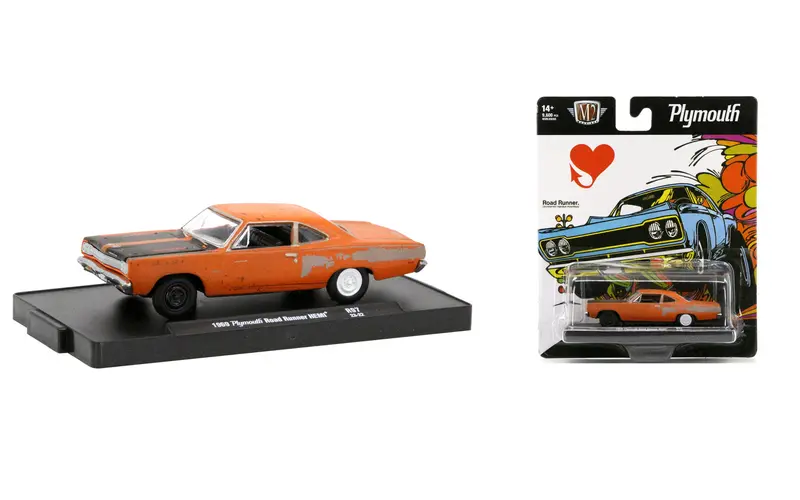 1:64 1969 Plymouth Road Runner Hemi -- Weathered Orange/Black -- M2 Machines 1