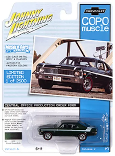 1:64 1970 Chevrolet Copo Yenko Deuce Nova - Forest Green Poly - Johnny Lightning 1