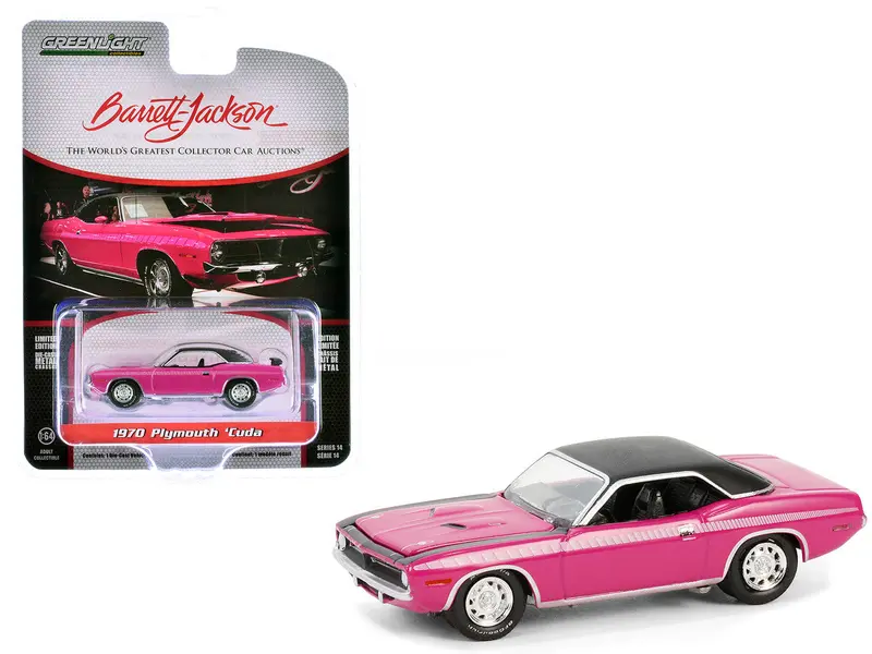 1:64 1970 Plymouth Barracuda -- Moulin Rouge Pink With Black Top -- Greenlight 1