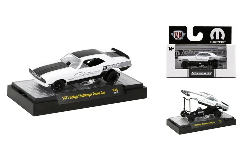 1:64 1971 Dodge Challenger Funny Car -- White/Black -- M2 Machines 1