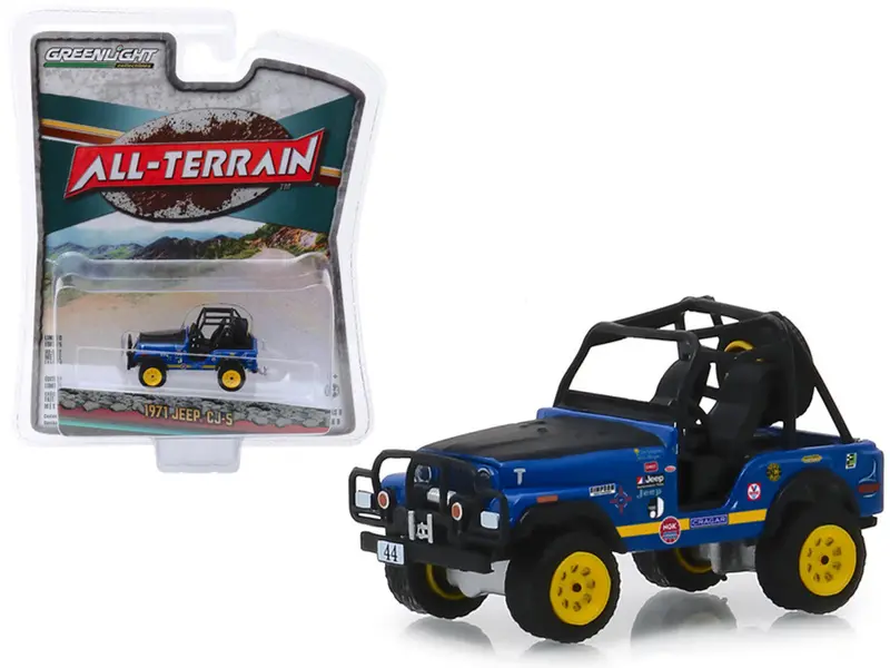 1:64 1971 Jeep Cj-5 -- Blue/Yellow -- Greenlight 1