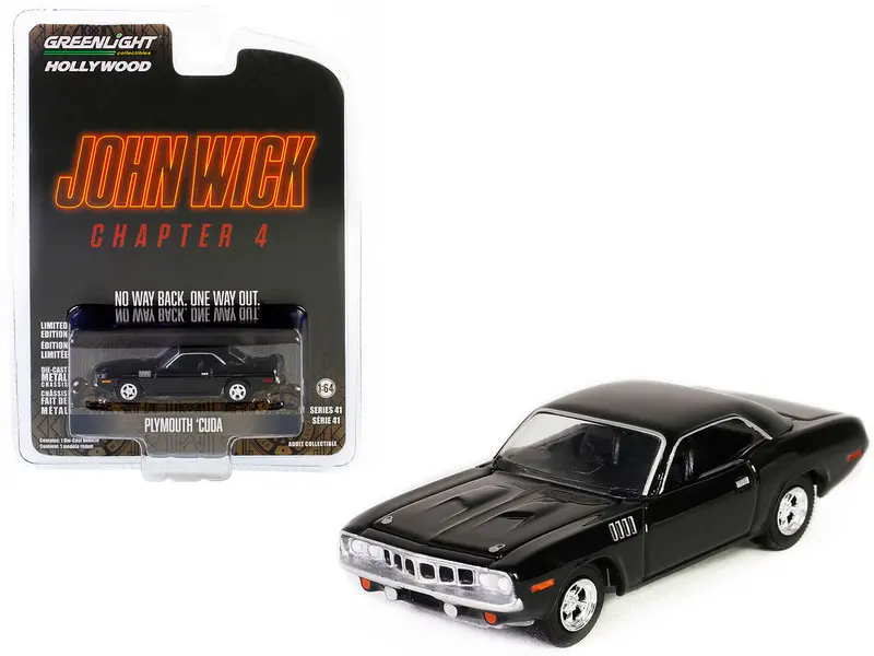 1:64 1971 Plymouth Cuda Black -- John Wick: Chapter 4 -- Greenlight 1