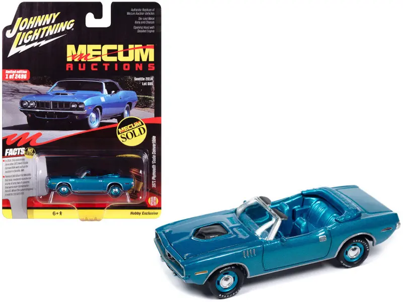 1:64 1971 Plymouth Cuda Convertible -- Blue Fire Metallic -- Johnny Lightning 1