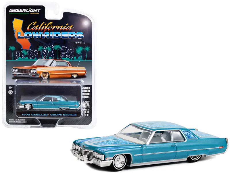 1:64 1972 Cadillac Coupe Deville -- Light Blue Metallic -- California Lowriders 1