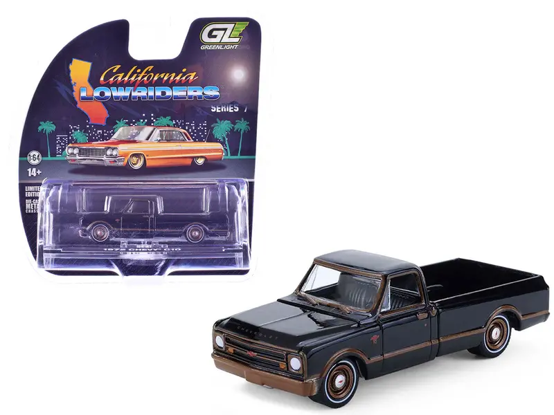 1:64 1972 Chevrolet C10 Pickup - Black -- Greenlight: California Lowriders 1