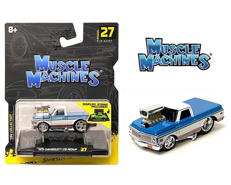 1:64 1972 Chevrolet C10 Pickup -- Blue/White -- Muscle Machines 1