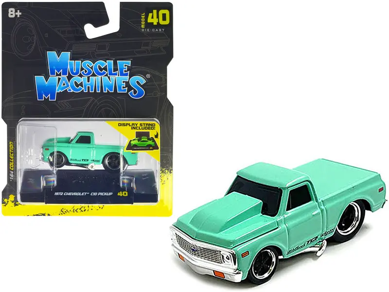 1:64 1972 Chevrolet C10 Pickup -- Light Green -- Muscle Machines 1