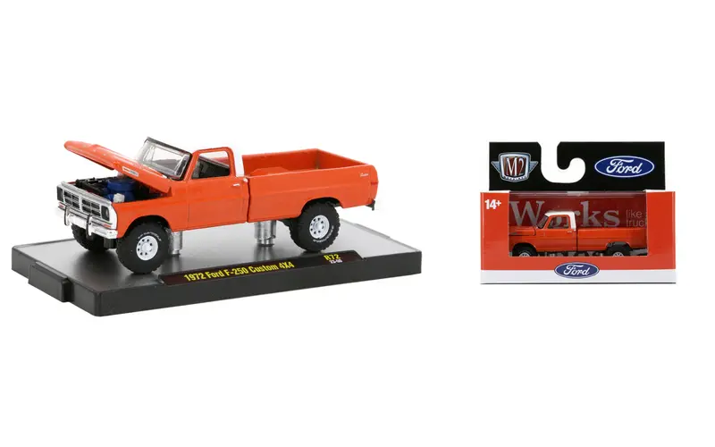 1:64 1972 Ford F-250 Custom 4X4 -- Orange -- M2 Machines 1